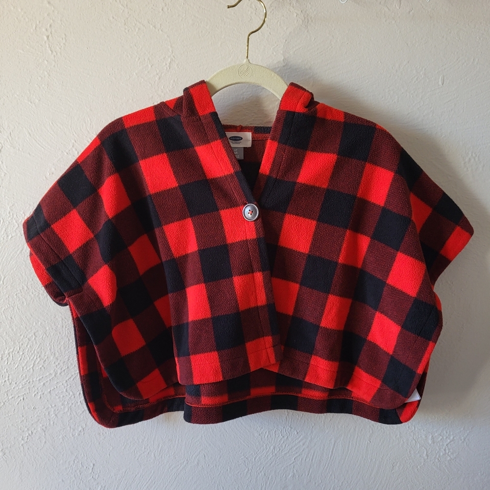 Old Navy Fleece Buffalo Plaid Hooded Poncho 4t